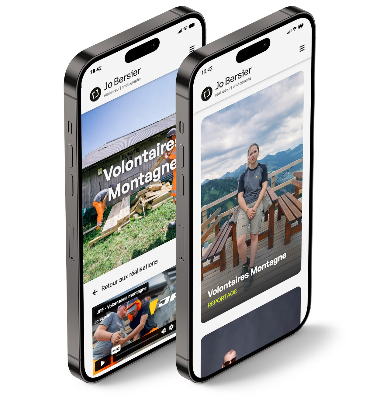 projet_jo_bersier_site_web_mobile 2 téléphones mobiles qui affichent le site web créé pour un photographe