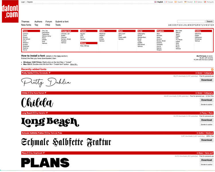 typographies gratuites sur dafont