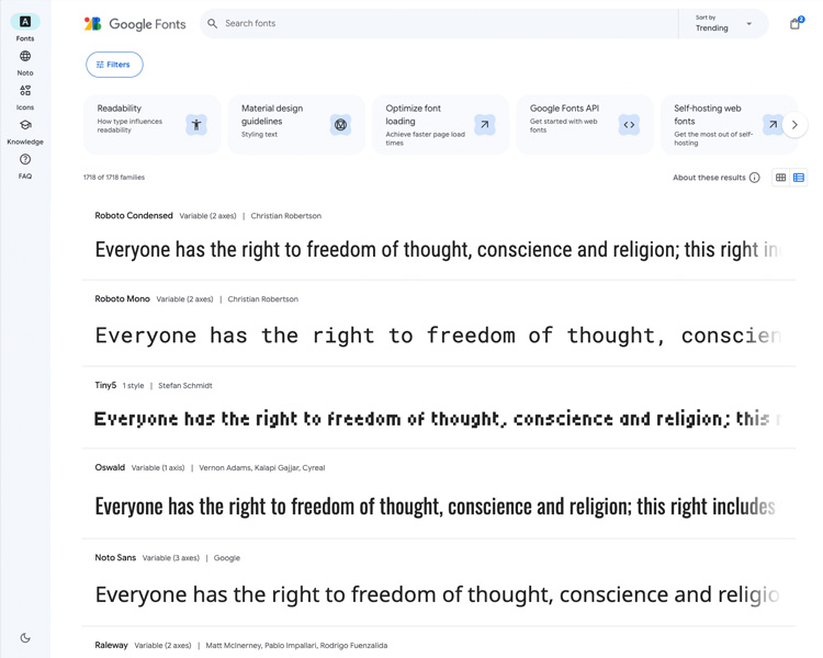 typographies et polices gratuites sur google fonts